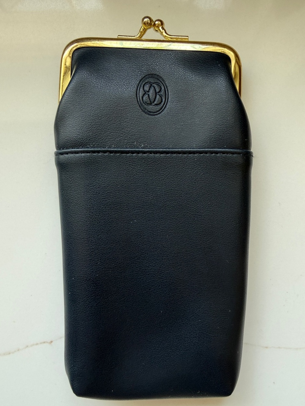 Buxton Navy Leather 💋 Kiss-Lock Glass Case OR Cigarette Case with Gold Hardware